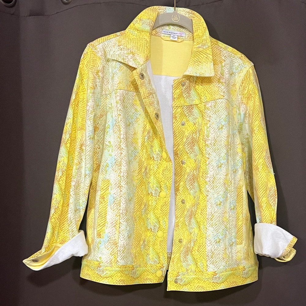 Isaac Mizrahi Yellow Multi-Print Jean Jacket